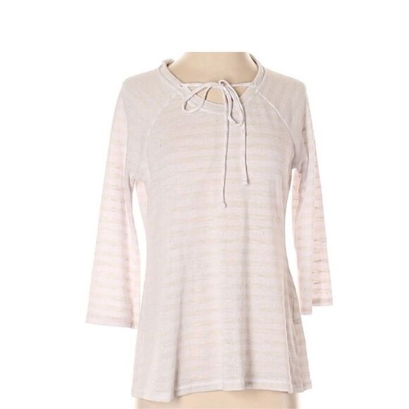 Shimera Lightweight Hoodie Striped Tan Cream Lounge Top Size M - Picture 1 of 12